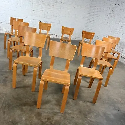 Set 12  MCM Thonet #1216 Dining Chairs Bent Oak Plywood Saddle Seat Single Bow • $4495