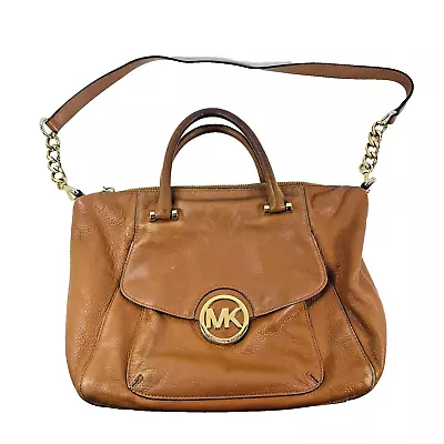 Michael Kors Fulton Caramel Brown Pebble Leather Satchel Handbag Purse • $79.99