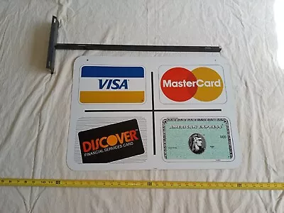 1976 American Express Discover Master Card Visa  Double Sided Metal Sign Nos. • $79.99