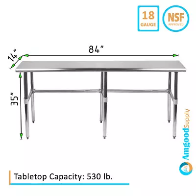 14  X 84  Stainless Steel Open Base Table | NSF Prep Metal Work Table • $314.95