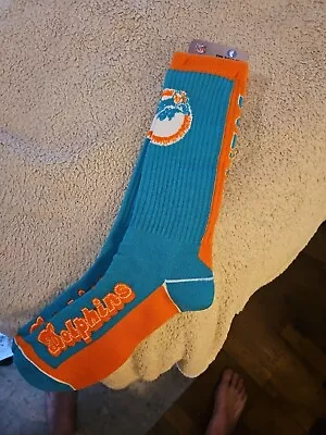 Miami Dolphins NFL BAREFEET Team Color Stripe Large Pair Of Socks Brand New • $15