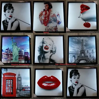 Square LED Light Up Pictures London Paris New York Elvis Monroe Hepburn New York • £19.95