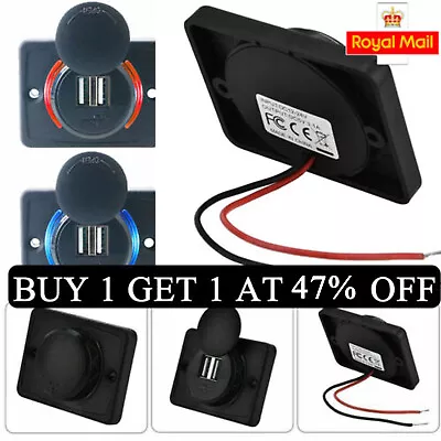 12V 3.1A Dual USB Car Charger 2 Port Adapter Power Socket Charging Panel Mount • £5.01