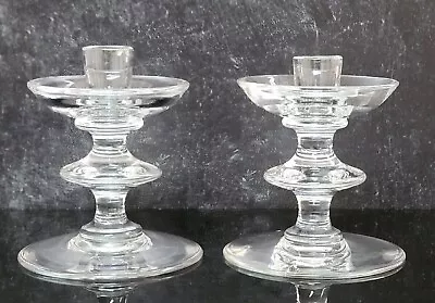 Pair 5.25  Val St. Lambert Glass Crystal Candleholders Rare Design • $75