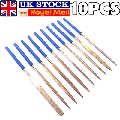 £9.89 • Buy 10Pcs Titanium Diamond Coated Needle Flat File Set Metal Working Craft Tool New
