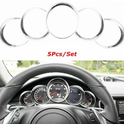 $29.50 • Buy 5Pc Chrome Silver Dashboard Meter Ring Covers Trim For Porsche Cayenne 958 11-18
