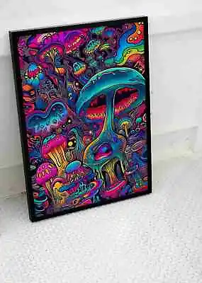 Trippy Mushrooms Poster Print Psychedelic Image Fantasy Wall Art Size A2 A1 Size • £15.95