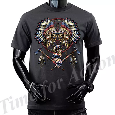 $19.66 • Buy TWO NATIVE AMERICAN INDIANS FEATHER HEADDRESS Graphic T-shirt Tee
