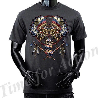 $19.66 • Buy TWO NATIVE AMERICAN INDIANS FEATHER HEADDRESS Graphic T-shirt Tee