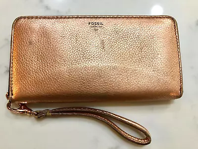 FOSSIL Metropolitan Zip Around Clutch Wallet Wristlet Rose Gold • $15