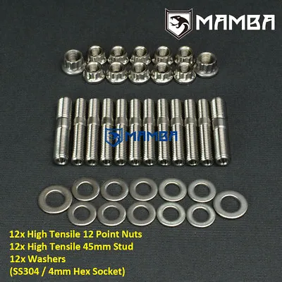 SS304 MHI EVO 1~9 4G63T 1G 2G Eclipse DSM Exhaust Manifold & Turbo Full Stud Kit • $148.50