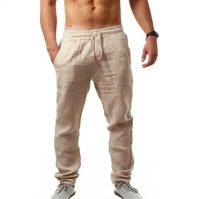 Mens Linen Trousers Cotton Harem Casual Pants Loose Baggy Drawstring Yoga Long • $15.50