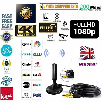 £8.82 • Buy Portable TV Antenna Indoor 200Miles Digital 1080P HDTV Freeview Aerial Ariel.