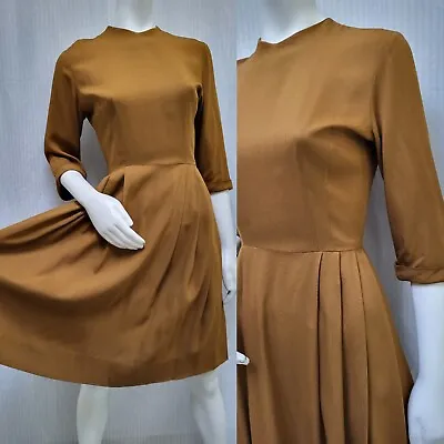 Vintage 1940/50's MARJI LOW Brown Pleated Dress  - Size S • $62.10