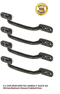 HANDLE CAST IRON BOW PULL  6  BLACK Set Kitchen/Bedroom Drawer/Cabinet/Door X 4 • £7.63