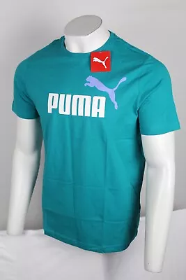 Puma Men's T Shirt Essentials+ 2 Color Logo Tee Short Sleeve Deep Aqua 586759 • $13.49