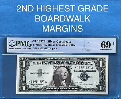 1957 B Pmg 69 Epq - Fr 1621 - Superb Gem Unc Note Va Block 2nd Highest Graded • $550