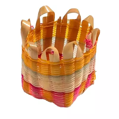 Dollhouse Miniature Hand Woven Basket Stripe Colorful Pastel Easter Spring AS IS • $8.89