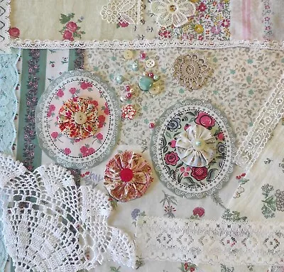 Vintage Lace Fabric Buttons Sewing And Acraft Slow Stitch Junk Journal Kit • $29