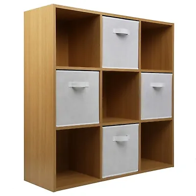 Oak 9 Cube 4 White Drawer Storage Bookcase Shelf Display Unit Shelving Stand • £69.99