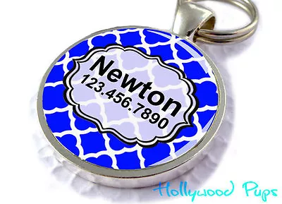 Moroccan Pet ID Tags Custom Personalized For Dogs And Cats Royal Blue Pattern • $16