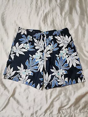 Men's Merona Blue Hawaiian Floral Print Drawstring Lined Swim Trunks Size XL • $10