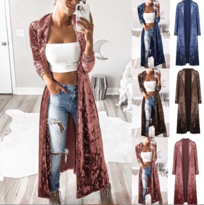 £13.99 • Buy Womens Velvet Cardigan Duster Long Sleeve Open Front Coat Jacket Night-Robe Top 