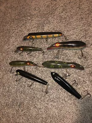 Rare Vintage SIGNED Wooden Ed Latiano LOT OF 7 UNUSED Musky Fishing! • $210