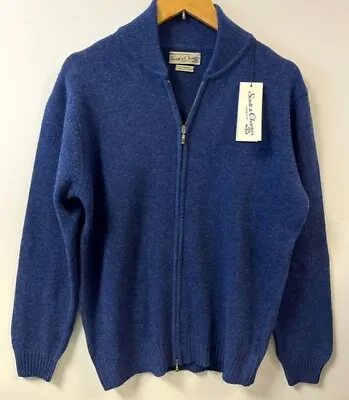 Scott & Charters (Hawick) Men's Lambswool Full Zip Knit Sweater Electric Indigo • £45