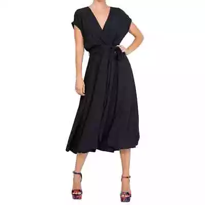Meghan Fabulous Women’s Jasmine Midi V-neck Tie Dress In Black Size Small • $39
