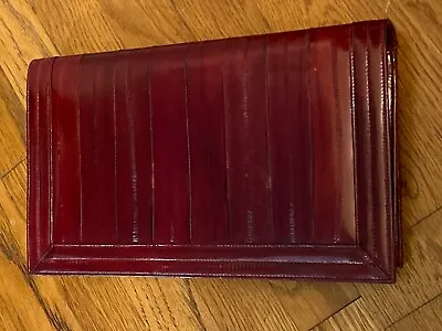 Vintage Genuine Eel Skin Purse Handbag Burgundy Clutch Leather Victory • $24.99