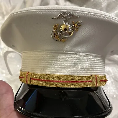 USMC Marine Corps Officers Blues Dress White Cover Hat With Emblem Size 7 • $115