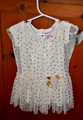 Heart Ivory Tunic Top Dress Valentine Little Lass Baby Girl 24 Mth Gold Tulle • $4.99