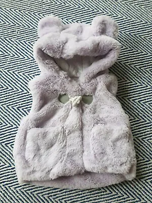 Nutmeg Cute Baby Girl Lined Lilac Hood Teddy Fur Plush Gilet Jacket 0-3 Mths • £5