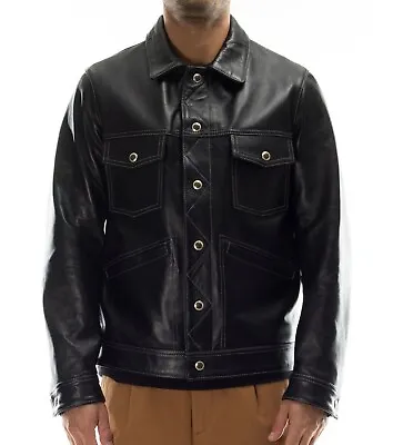 New Men's Embossed Ostrich Black Style Genuine Lambskin Leather Jacket • $121.67