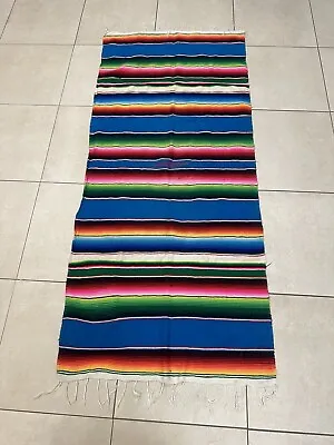 Vintage Mexican Serape Saltillo Blanket Woven Southwest  77 X 34   W/fringe Yoga • $35.99
