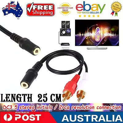 3.5mm Audio Jack Female To 2x RCA Male Stereo Cable Connector Adapter 25cm Cord • $7.49