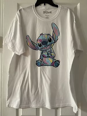 Disney Stitch Women’s Large White T-shirt Short Sleeve New • $11.52