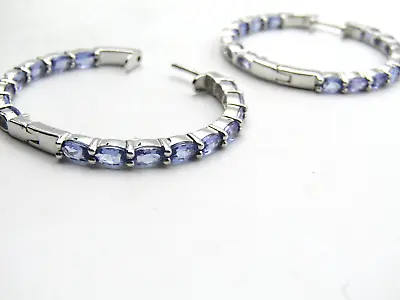 7.26ctw TANZANITE INSIDE OUT  1.5  HOOP EARRINGS Sterling Silver 925 NWT EB1 • $76.99