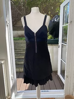 Mulberry Dress Navy And Black Zip Quilted Silk Dress Cocktail Size Size 44 UK 10 • £280