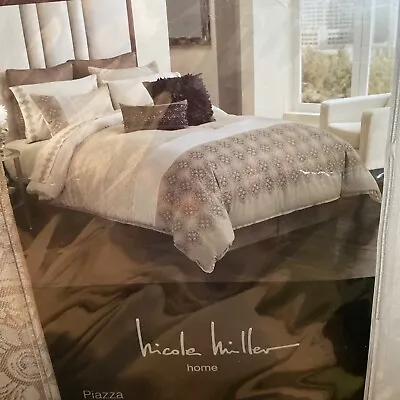 4p NICOLE MILLER PIAZZA Mocha MODERN QUEEN BED COMFORTER SHAMS BEDSKIRT SET • $99.99