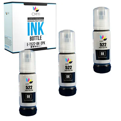 3PK Black 522 Ink Bottle Compatible For Epson T522 Fits EcoTank ET2720 ET4800 • $16.49