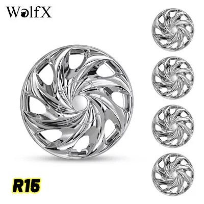 15  Set Of 4 Wheel Covers Snap Hubcaps Caps For R15 Tire &Steel Rim Silver White • $46.99