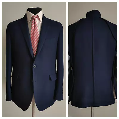 Hackett London Mens Wool Cotton Navy Blue Texture Blazer Jacket  US 44 / IT 54 • $62