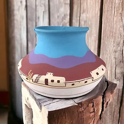Mexican Southwestern Art Pottery Vessel Vase Jug Pot Signed R. GALVAN  7  X 10  • $17.49