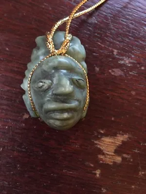 Pre-columbian Mayan Green Jade Face Head Man Necklace Pendant A.d. 550-800 • $750