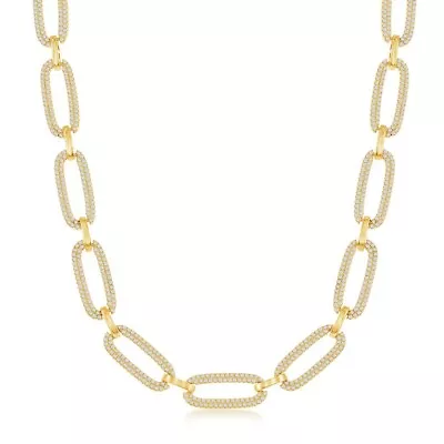 Stering Silver Micro Pave CZ Linked Oval Necklace - Gold Plated • $396