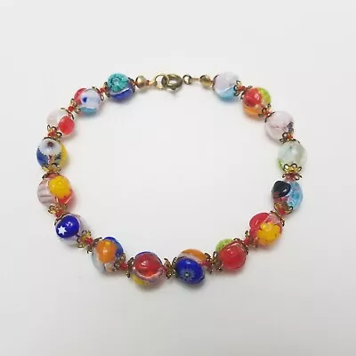 VTG Millefiori Bracelet Murano Venetian Art Glass Beads Colorful Flower • $24.99