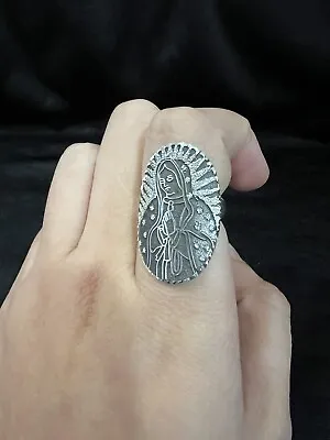 925 Sterling Silver Mens Womens Virgin Maria Mary Virgen Guadalupe Ring Sz 12 • $75