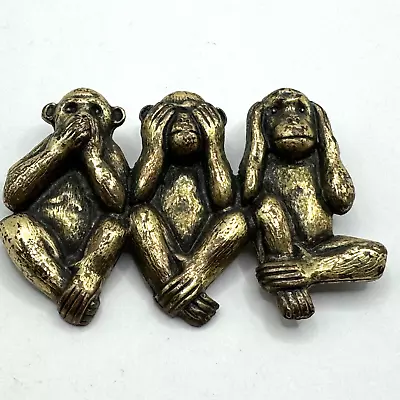 Vintage Hear No Evil Speak No Evil See No Evil Monkey 2.5” Brass Brooch Pin • $14.99